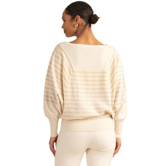 TRINA TURK Wool Carraway Balloon Sleeve Sweater in Ecru / Gold-  NWT - Picture 3 of 5
